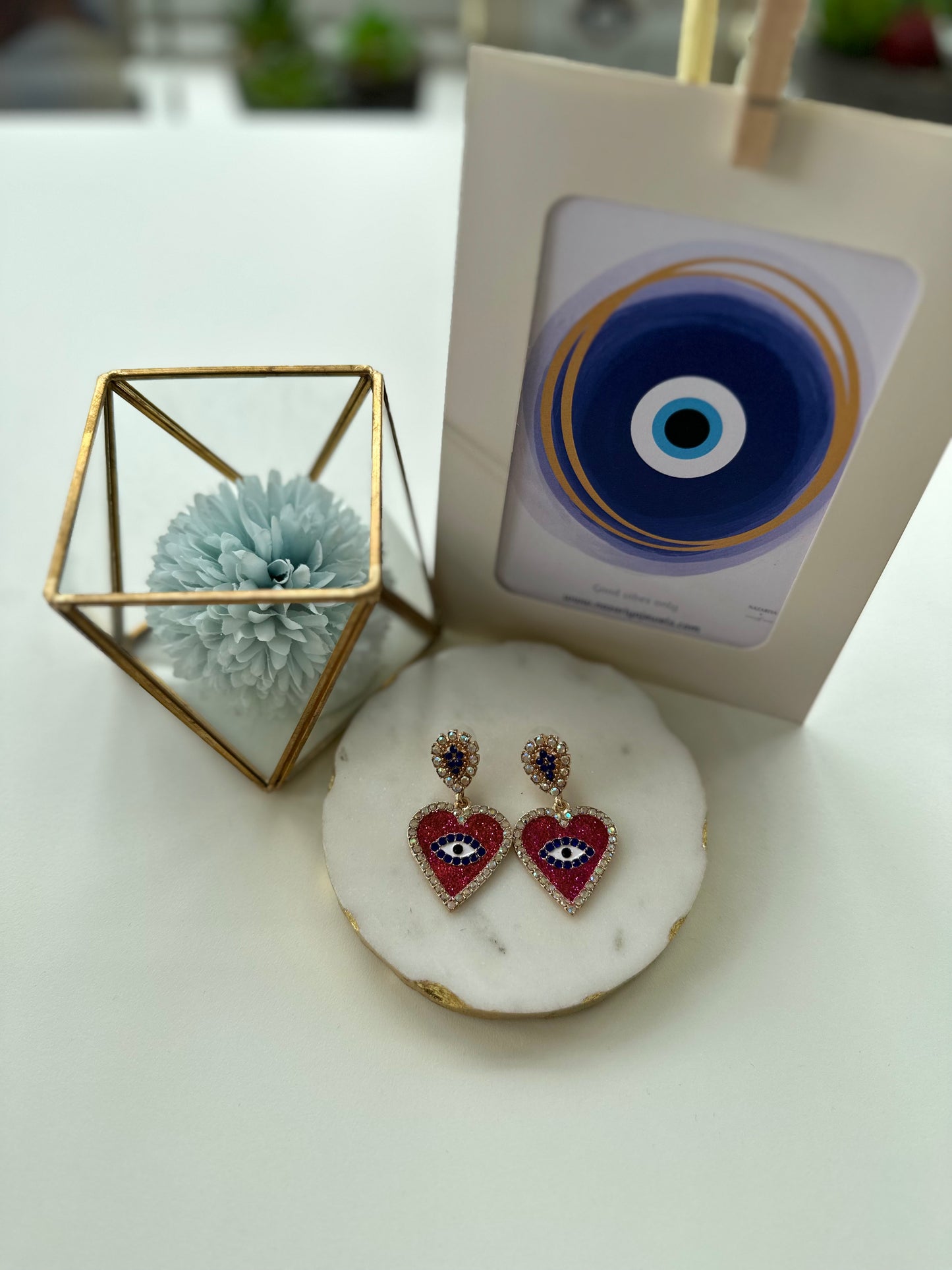 Statement Vintage Heart Evil Eye Earrings