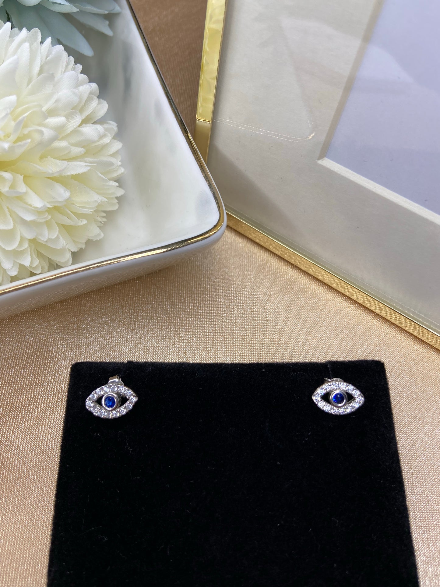 Encrusted Evil Eye Stud Earrings