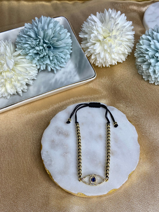 Gold Beaded Evil Eye Slider Bracelet